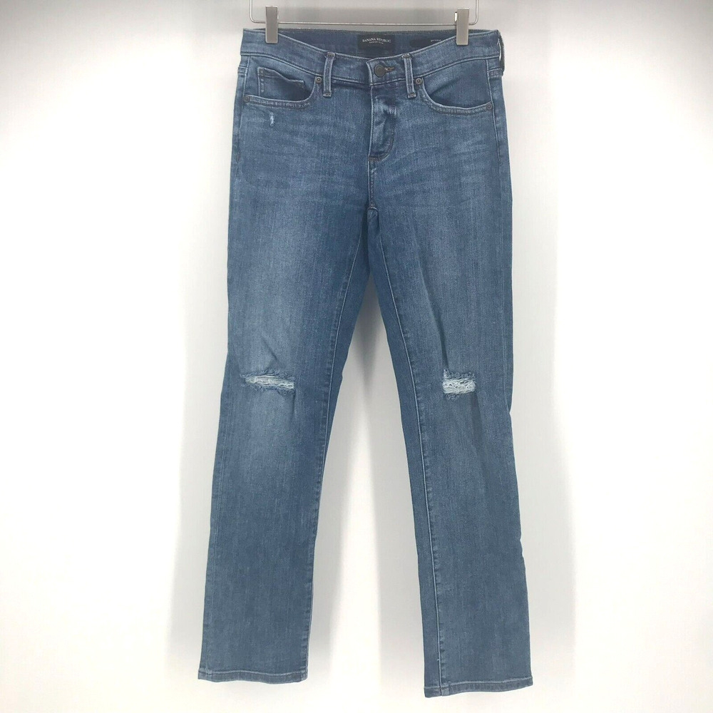 Banana Republic Girlfriend Jean Womens 27 Light Blue Distressed Wash Straight